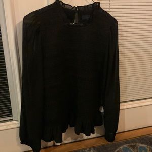Black rouged long sleeve blouse